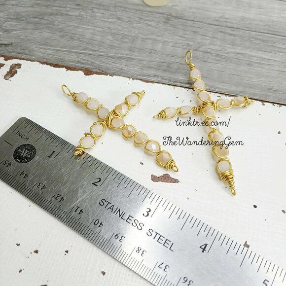 Faceted Glass Beaded Cross Pendant, Wire Wrapped Pendant, 3" - Picture 4 of 4